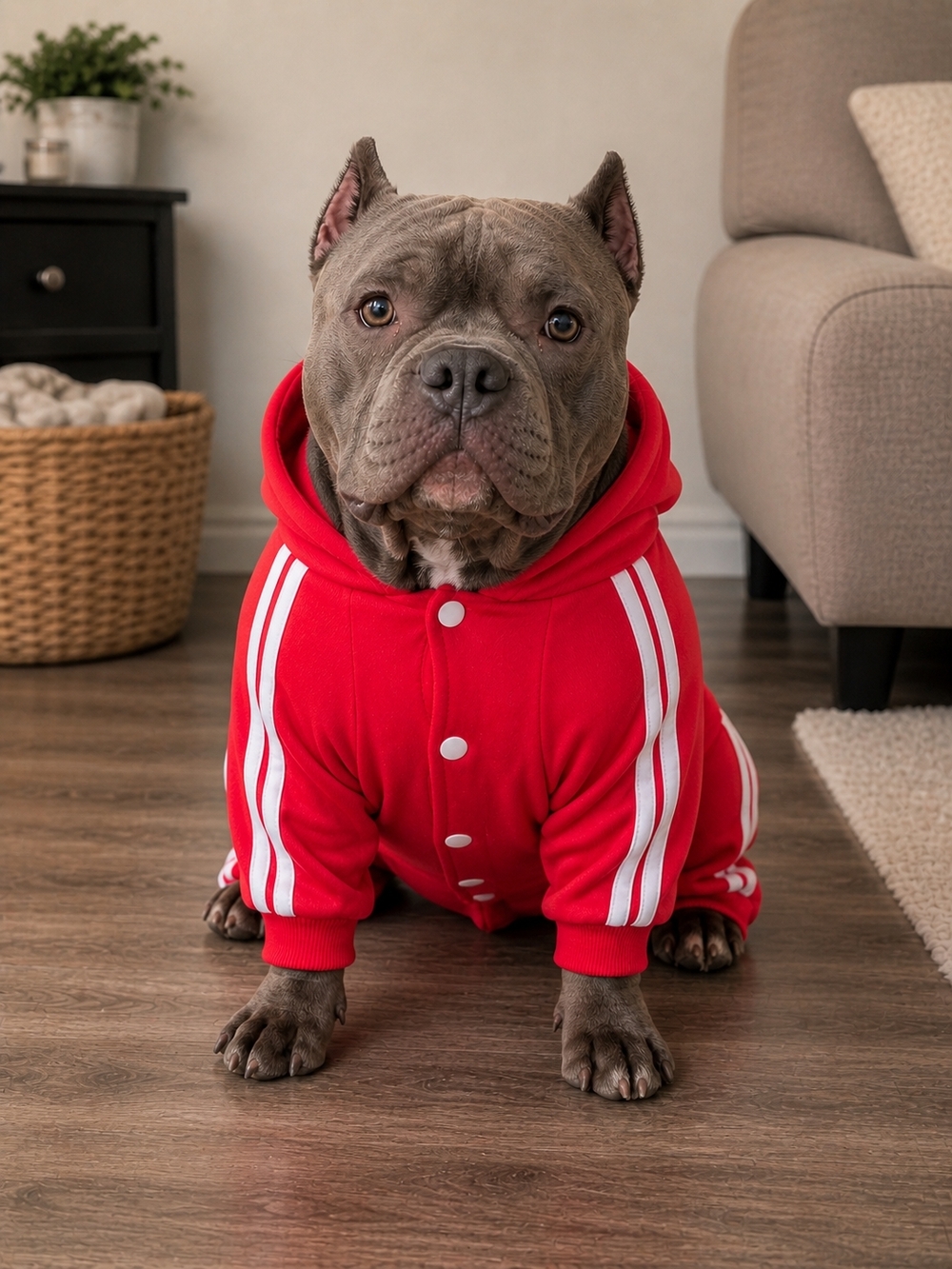Red Dog Hoodie with White Stripes